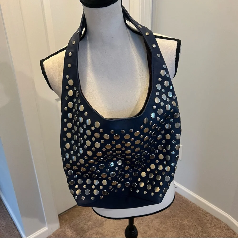 BLUE Studded Shoulder Bag – Edgy Punk Rock Tote